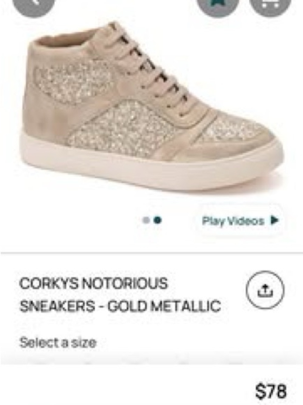 Woman’s size 10 Corkys Notorious sneakers gold metallic